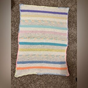 Homemade baby blanket knit multi colored nursery crib